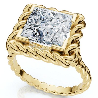 Pompeii3 Certified 3Ct Princess Cut Diamond Rope Engagement Ring 14k Gold or Pt Lab Created