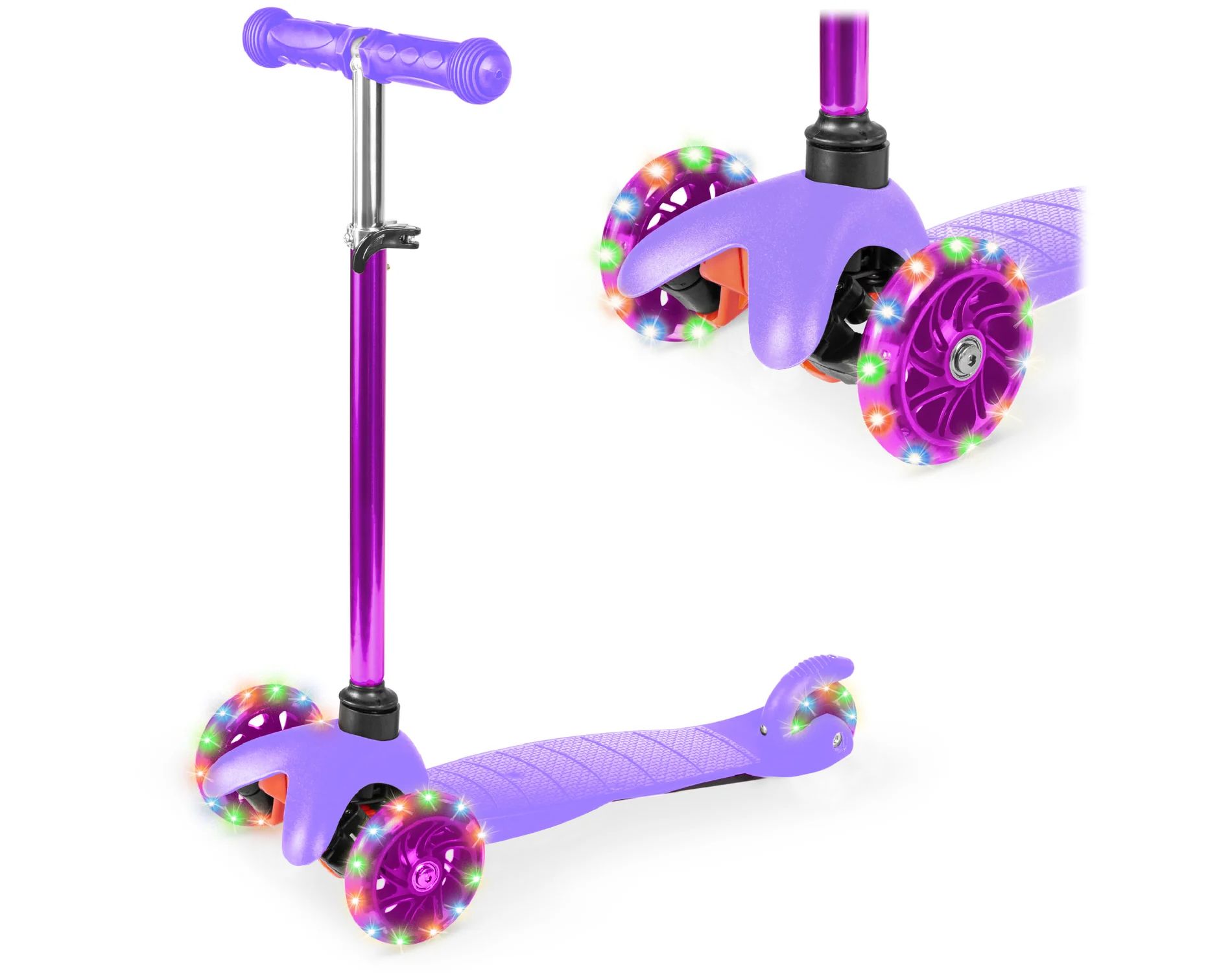Best Choice Products Kids Mini Kick Scooter Toy w/ Light-Up Wheels and Height Adjustable T-Bar - Purple