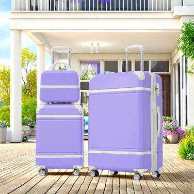 FURNIinspire Bag And Luggage Sets Family Friendly 3 Pieces Luggage And Cosmetic Case Spinner Suitcase With TSA Lock, Purple, 20" 28"