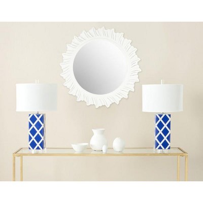 Antique White Round Wood Sunburst Wall Mirror