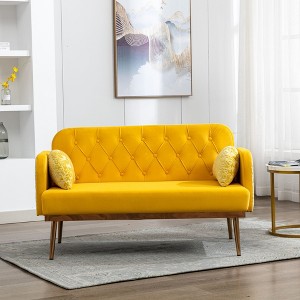 Modern Velvet Loveseat Sofa , Comfy Upholstered 2-Seater Sofa with Gold Metal Legs - 1 of 4