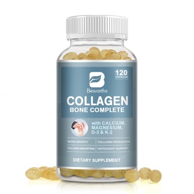 B Beworth Collagen Capsules with Plant-based Calcium & Magnesium -  Immune,Skin & Bone Health, 120ct