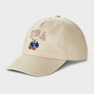 Girls' USA Teddy Bear Baseball Hat - Beige - 1 of 3