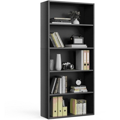 MAYEERTY 5 Tiers Bookshelf, Modern Open Bookshelf, Storage Rack Shelves in Living Room/Home/Office, Black