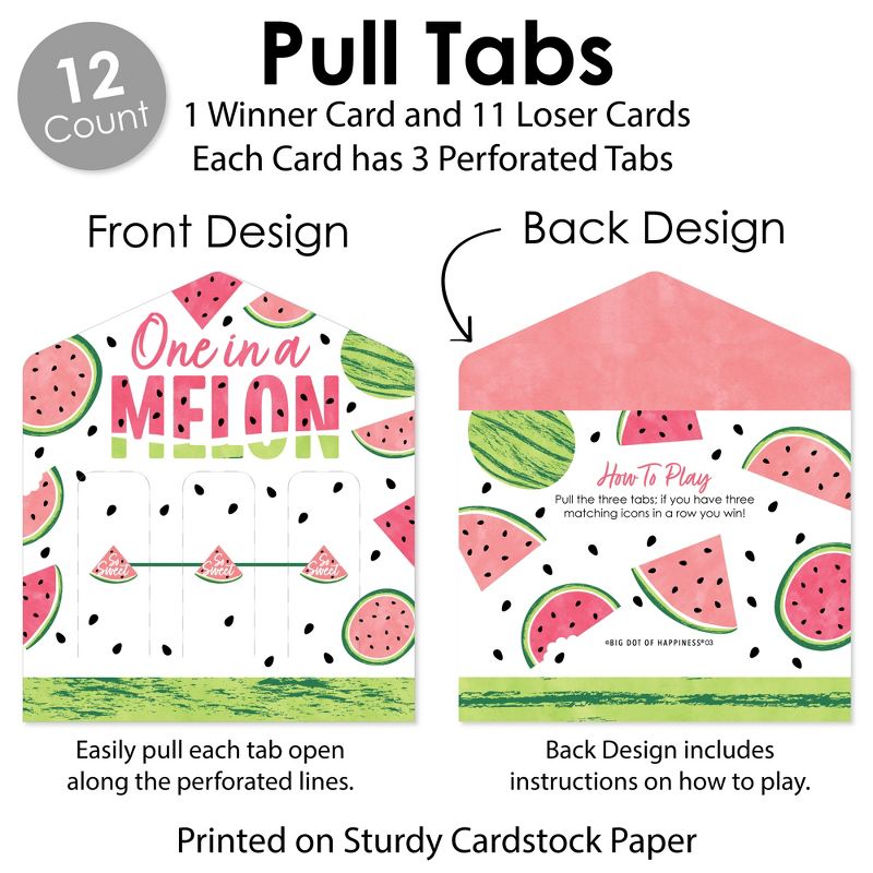 Big Dot of Happiness Sweet Watermelon - Fruit Party Game Pickle Cards - Pull Tabs 3-in-a-Row - Set of 12, 5 of 7