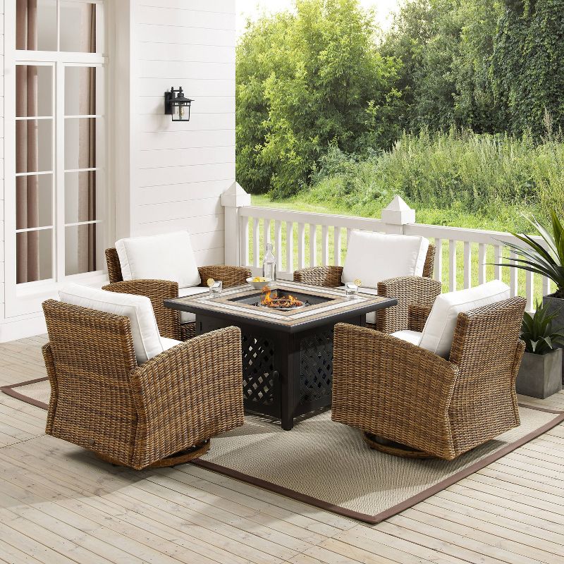 5pc Bradenton Outdoor Steel Fire Pit Set with Sunbrella White/Weathered Brown - Crosley, 2 of 13