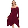 WhizMax Women's Long-Sleeve Solid Color Dress with Irregular Hem - 2 of 4