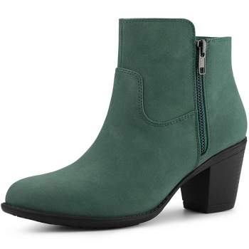 Allegra K Women's Round Toe Stacked Chunky Heel Zipper Ankle Boots