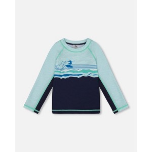 Deux par Deux Boy Long Sleeve Rashguard Navy Blue and Turquoise - 1 of 4