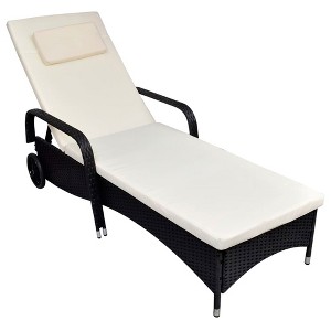 vidaXL Sun Lounger with Cushion & Wheels Poly Rattan Black - 1 of 4