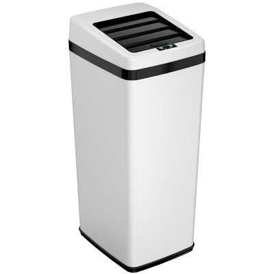 iTouchless Sliding Lid Sensor Kitchen Trash Can with AbsorbX Odor Filter 14 Gallon White Stainless Steel