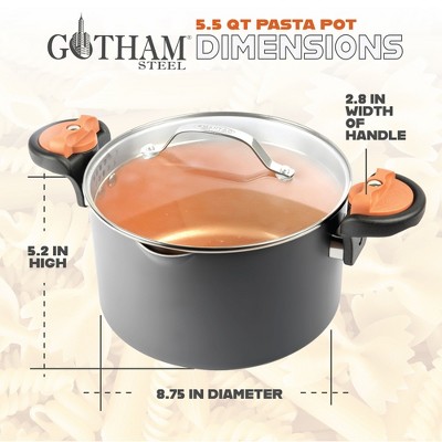 12-Inch Black and Copper Aluminum Pasta Pot with Strainer Lid