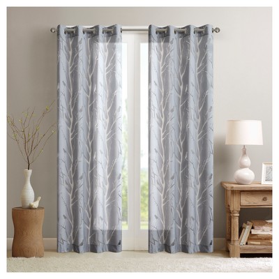 Gray Sheer Bird Design Grommet Top Window Curtain