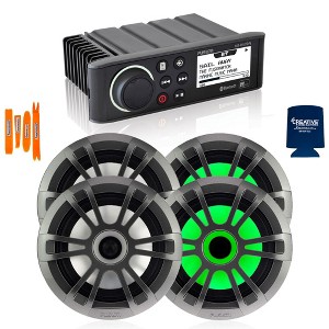 Fusion MS-RA70N Marine AM/FM/BT/NEMA2000 Stereo with 2 Pair Fusion EL-FL651SPG EL Series 6.5" Shallow Mount RGB LED, Sports Grey Grille - 1 of 4