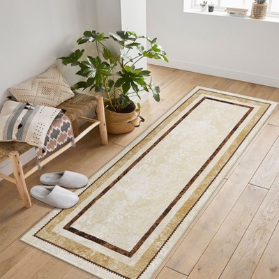 Thin Oriental Washable Rug for Bedroom, Non-Slip Stain Resistant Foldable Large Carpet Pet & Kids Friendly for Dining Room