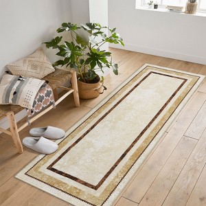 Thin Oriental Washable Rug for Bedroom, Non-Slip Stain Resistant Foldable Large Carpet Pet & Kids Friendly for Dining Room - 1 of 4