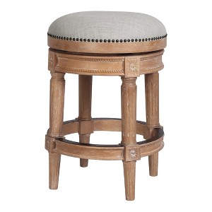 HomeRoots 26" Beige And Natural Solid Wood Swivel Backless Counter Height Bar Chair - 1 of 4