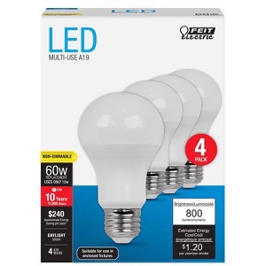 Feit Electric A19 E26 (Medium) LED Bulb Daylight 60 Watt Equivalence 4 pk - 1 of 1