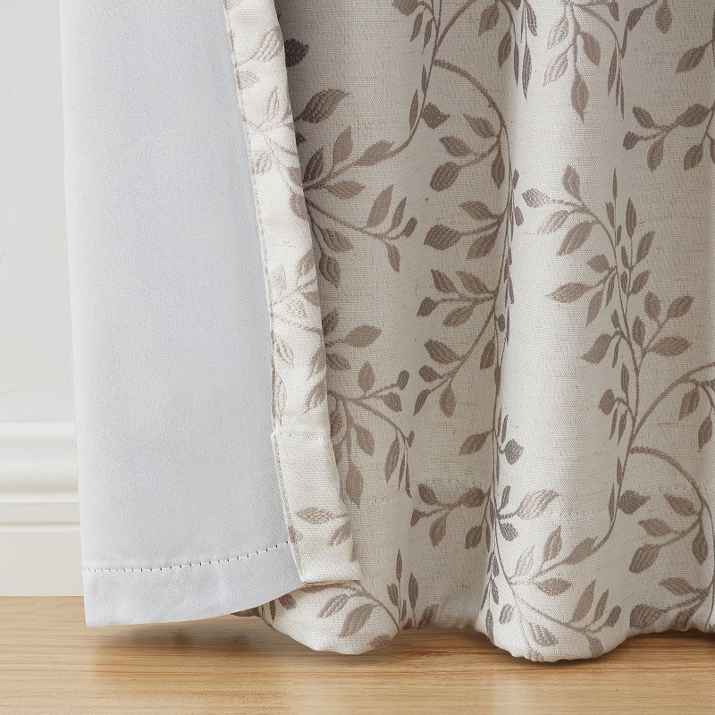 Kate Aurora 1 Piece Floral Leaf Light Reducing & Thermal Linen Blend Window Curtain Panel - 84 in. Long, 5 of 7