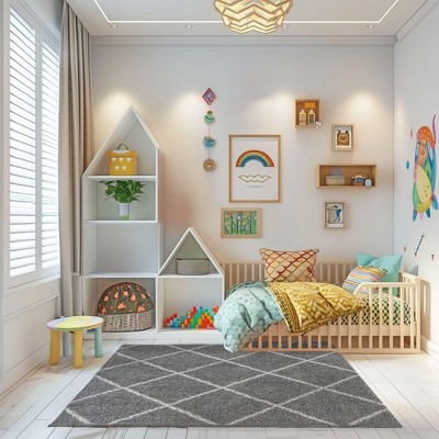 Luxurious Gray Geometric 5' x 7' Shag Area Rug