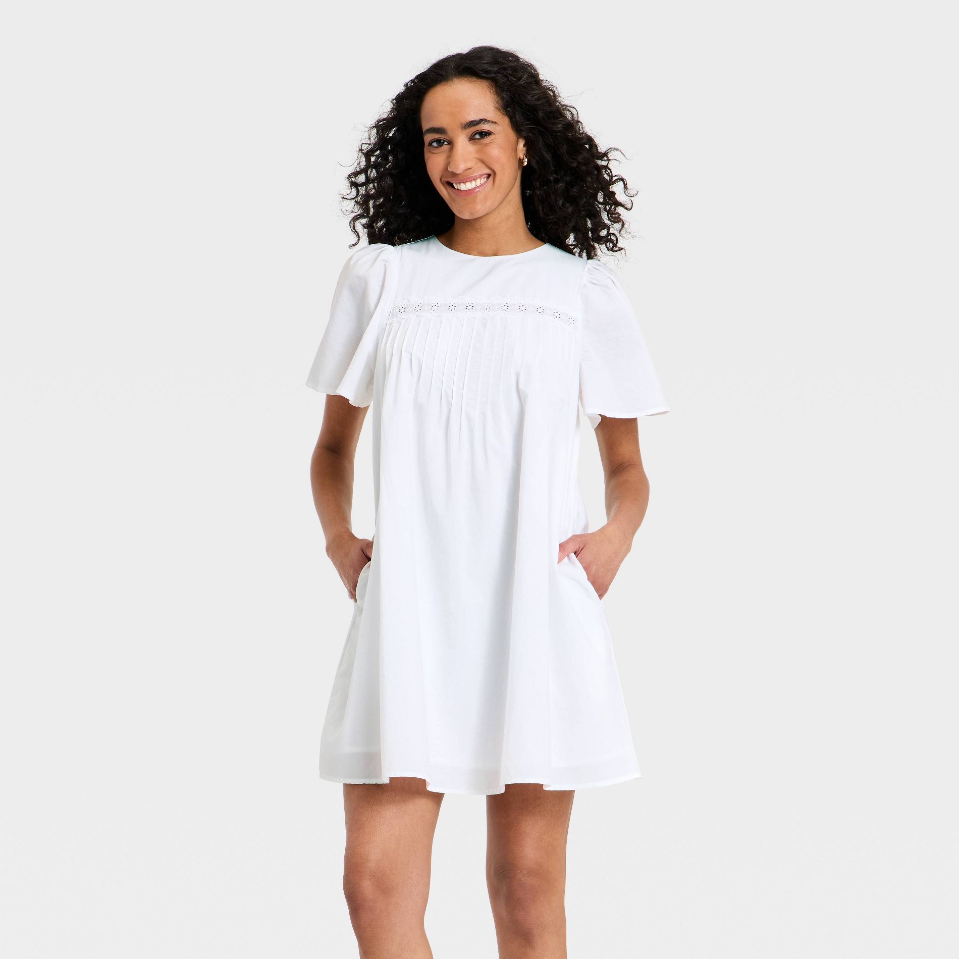 Women's Short Sleeve Eyelet Mini Shift Dress - Universal Thread™ White