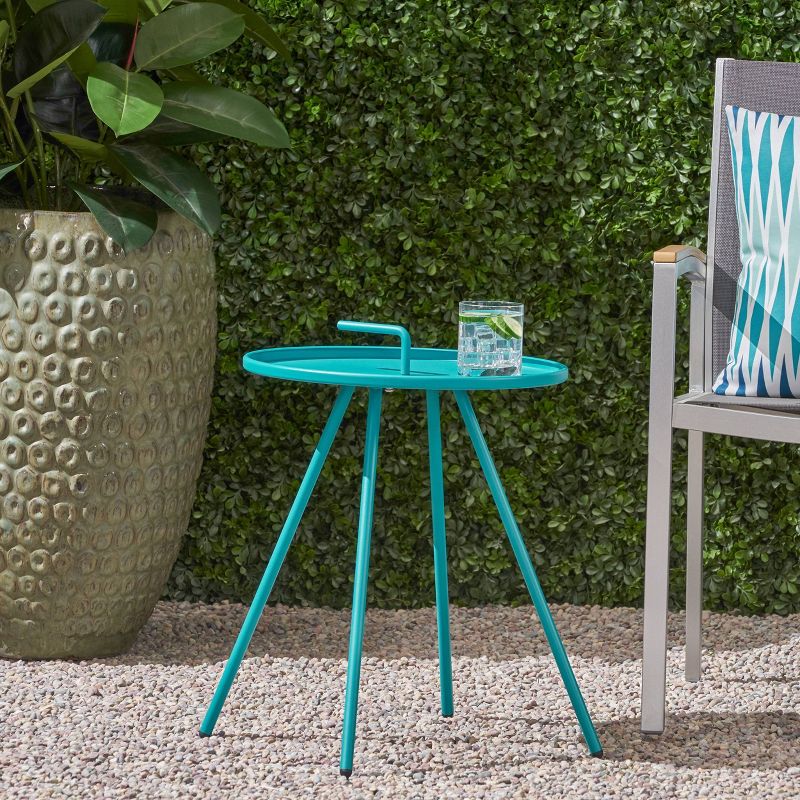 Vida Modern Patio Side Table Teal - Christopher Knight Home, 3 of 7