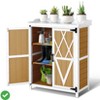 Outdoor Potting Bench with Metal Work Top Waterproof Garden Storage Cabinet Wooden Garden Work Bench with Adjustablev Shelves & Double Doors - 3 of 4