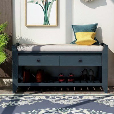 Shoe Storage Bench with Cushioned Seat, Entryway Bench with Storage, Shoe Cabinet Bench with 2 Drawers and Storage Shelf for Hallway