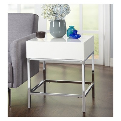 Lewis Modern End Table White - Buylateral: High-Gloss MDF, Sturdy Metal Frame, 23.8" Height