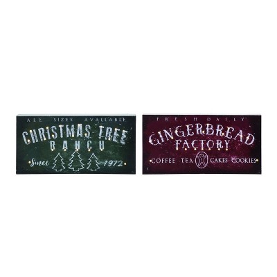 Transpac Wood 16 in. Multicolor Christmas Light Up Wall Decor Set of 2