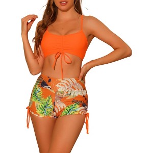 Elerevyo Women's Drawstring Push Up Top Tropical Print High Waist Shorts Swimwear Bathing Suits 2 Pcs - 1 of 4