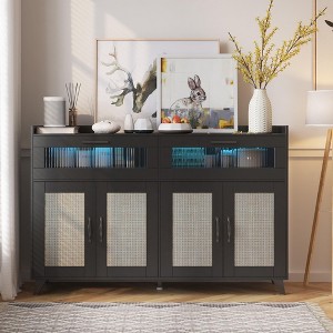 Sideboard Buffet Cabinet with Power Outlet & LED Light - 1 of 4