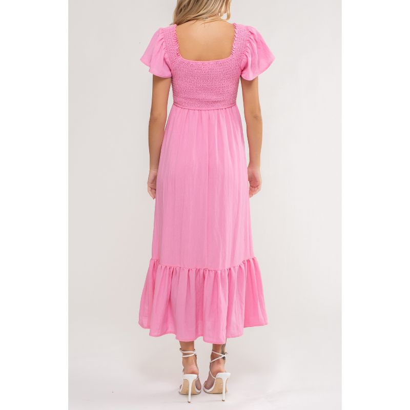 August Sky Women's Solid Smocked Empire Waist Midi Dress, 2 of 5