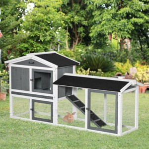 Two Level Rabbit Hutch Sturdy Outdoor Hutch With Openable Top Large Wooden Rabbit Hutch With Run Weatherproof Roof,Removable Tray,Ramp-Cuddlewood - 1 of 4