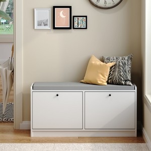 Fontoi Shoe Racks, Shoe Storage Racks with adjustable shelves, Shoe Bench with Cushion for Entryway Living Room Bedroom, White, 39.76"*9.44"*18.89" - 1 of 4