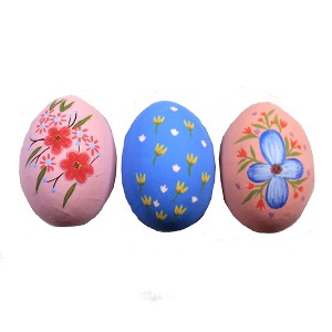 Easter Floral Eggs Blue Hand-Painted Paper Mache One Hundred 80 Degree  -  Decorative Accent Sets - 1 of 3