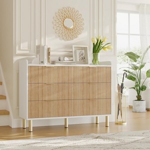 6 Drawers Dresser for Bedroom,47.2" Fluted Wood Double Dresser with Metal Handles - 1 of 4