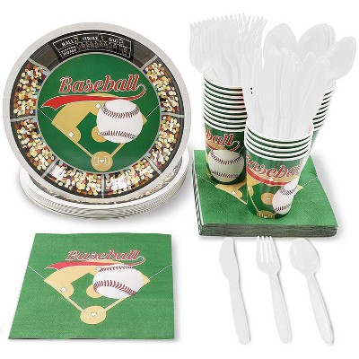 Juvale 144-Piece Serves 24 Baseball Birthday Party Disposable Plates, Napkins, Cups & Cutlery