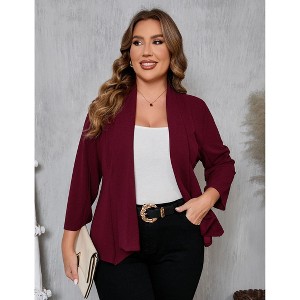 Coolmee Women Plus Size Casual Open Front Three-Quarter Sleeve Work Office Cardigan Blazer Jackets - 1 of 4