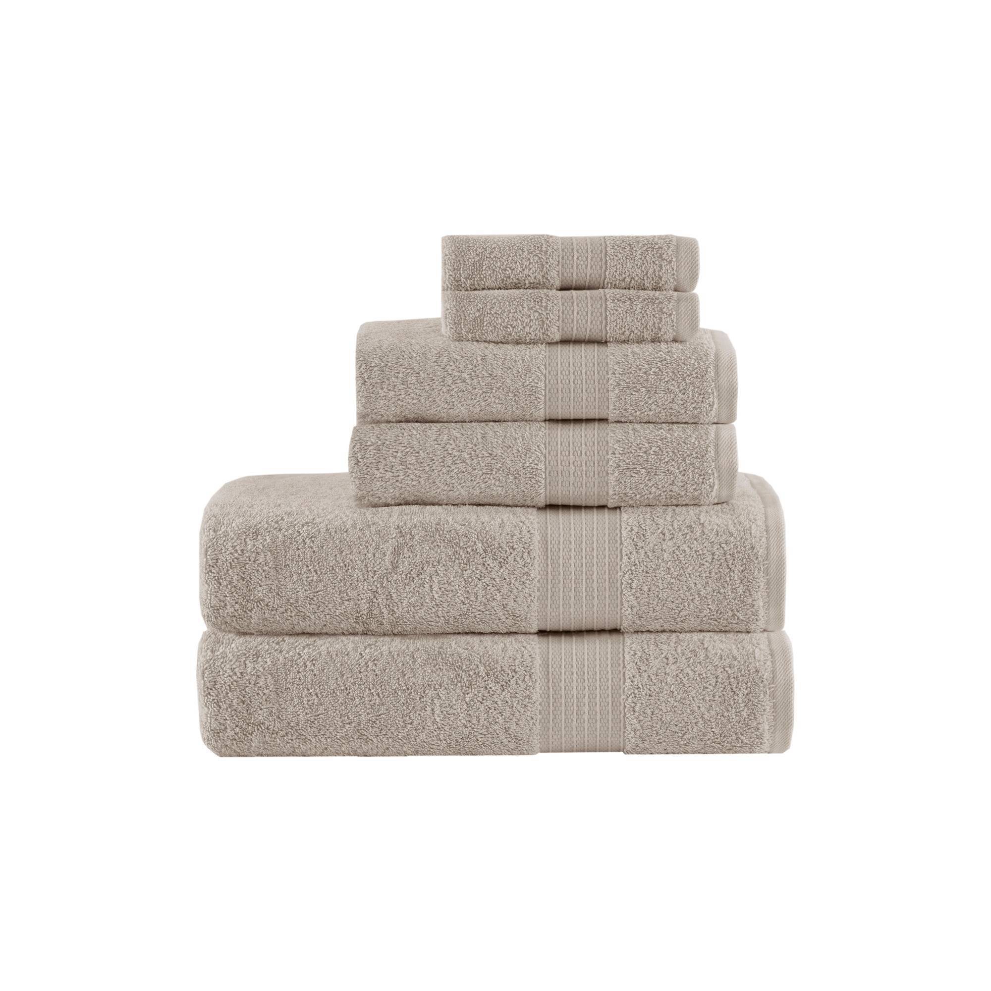 6pc Organic Cotton Bath Towel Set Tan: Madison Park, Percale Weave, OEKO-TEX Certified