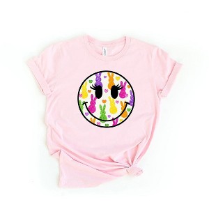 Simply Sage Market Women's Marshmallow Bunny Smiley Short Sleeve Graphic Tee - L - Pink - 1 of 3