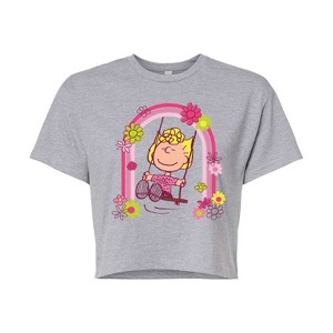 Women's - Peanuts - Sally Rainbow Swing Cropped Graphic T-Shirt - 1 of 4