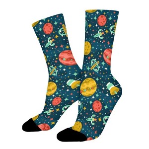Funny Space Planets And Spaceships Women Printed Crew Socks Funny Funky Socks Soft Polyester Novelty Gifts for Artists Men - 1 of 1
