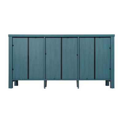 Teal Engineered Wood Buffet Sideboard with Glass Doors and Drawers