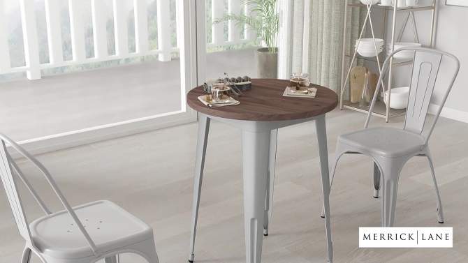 Merrick Lane 24" Round Metal Indoor Table with Galvanized Steel Frame and Rustic Wood Top, 2 of 8, play video