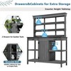 SKRAN 66" Large Outdoor Farmhouse Wooden Potting Bench Table, Garden Workstation with 2 Drawers,Cabinet and Open Shelves for Backyard, Mudroom,Gray - 2 of 4
