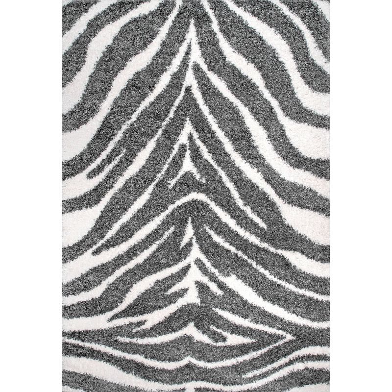 Everlynn Zebra Shag Rug Off White/Black - nuLOOM, 1 of 9