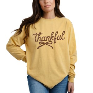 Thankful Coquette Distressed - Womens Garment Dyed Long Sleeve - 1 of 3