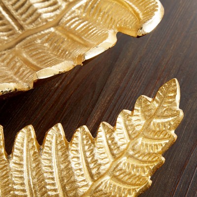 Set of 2 Contemporary Leaf Trays Gold - Olivia & May