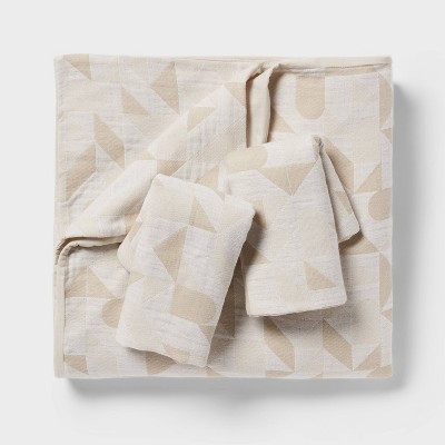Full/Queen Beige Cotton Geometric Duvet Cover and Sham Set